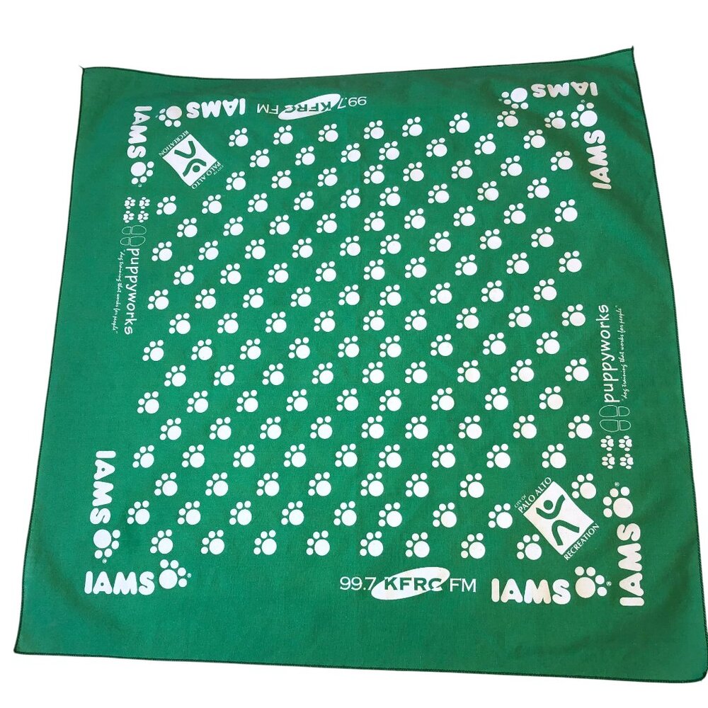 Green Dog Bandana Neckerchief Scarf Paw Prints Iams Palo Alto CA Race 20" square